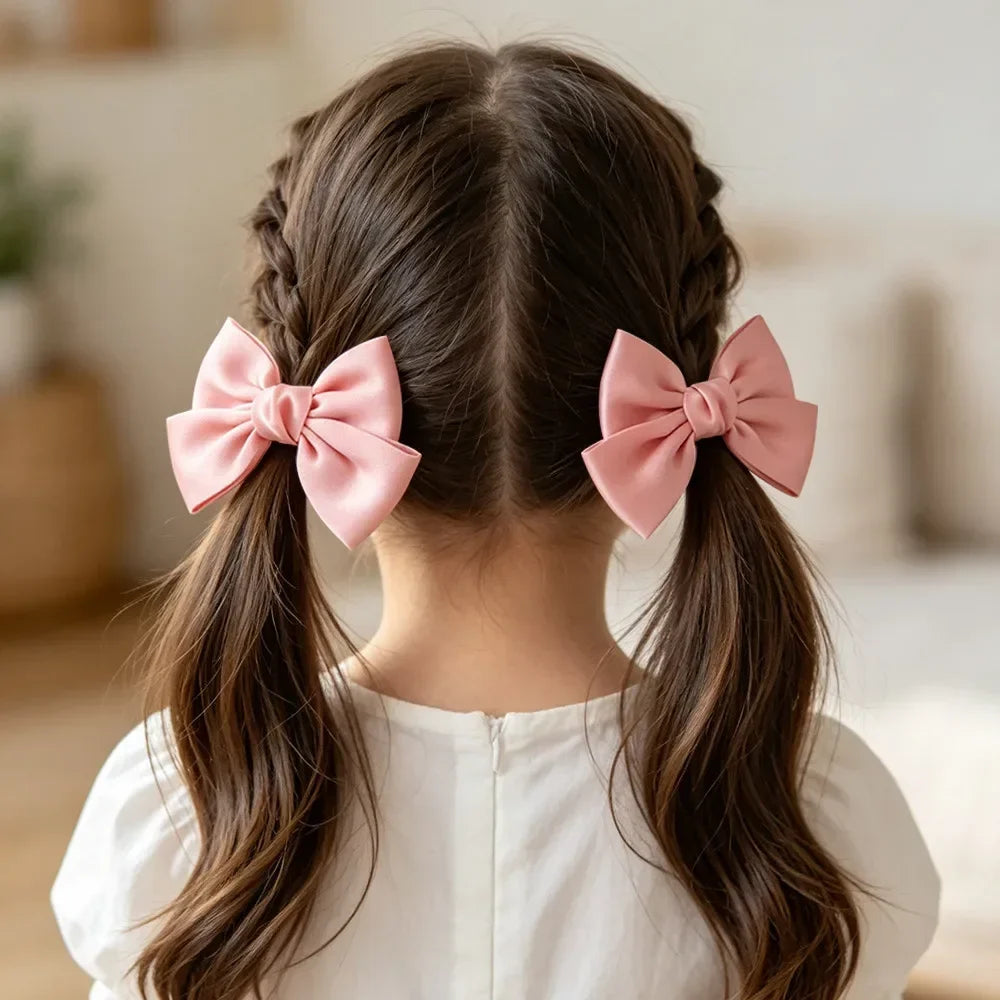 2PCS Matte Satin Large Bow Pair Hair Clips Solid Color Big Bow Barrettes Girls Wedding Birthday Party Daily Dress‑up Headdress