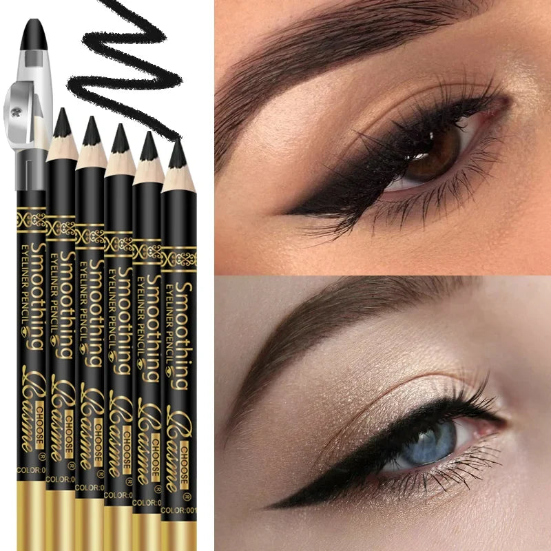 6-piece black eyeliner pencil set pure black outline eyeliner durable waterproof and sweat proof