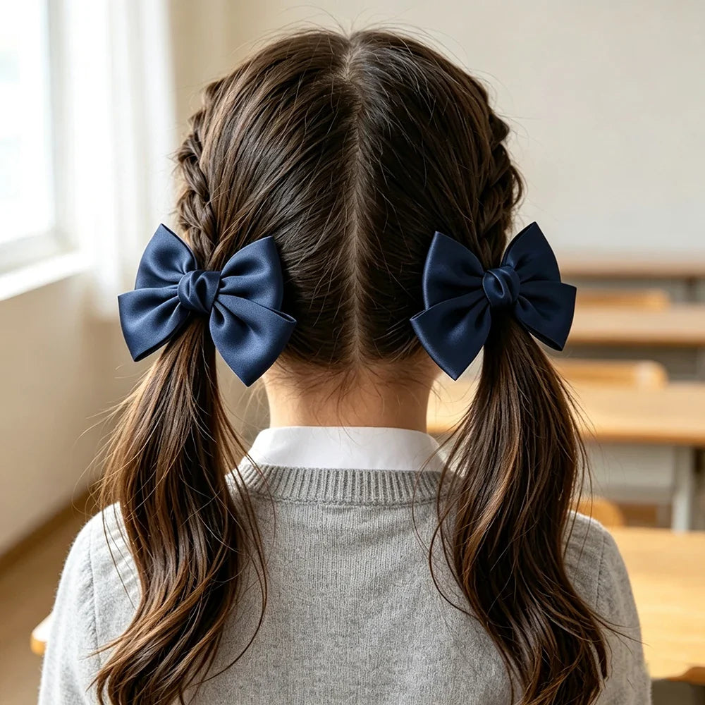 2PCS Matte Satin Large Bow Pair Hair Clips Solid Color Big Bow Barrettes Girls Wedding Birthday Party Daily Dress‑up Headdress