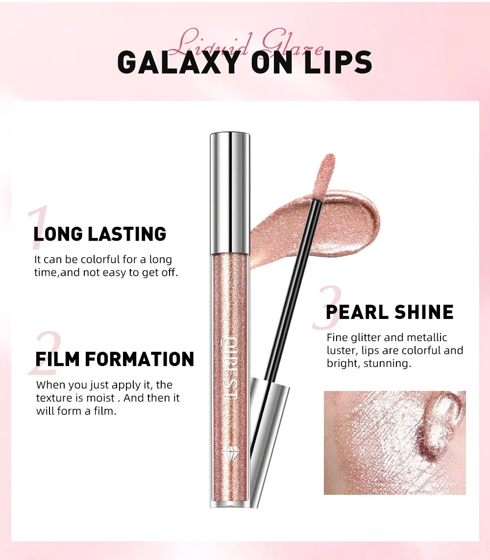 Diamond Glitter Liquid Lipstick Waterproof Long Lasting Pearl Shiny Lip Gloss Metal Charming Lip Glaze Tint Makeup For Women