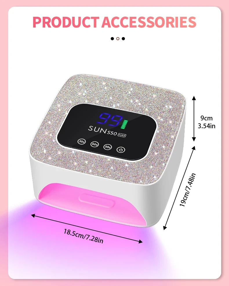 DianaBeauty UV LED Nail Lamp Rechargeable Cordless Nail Dryer with 3 Timer Settings and Rhinestone UV Lamp for Nails Manicure