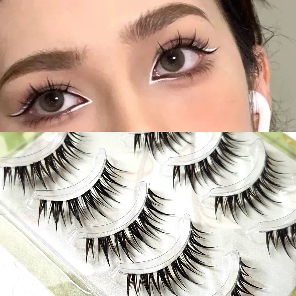 5 Pairs Natural Long Cat Eye False Eyelashes Cosplay Makeup Cross Strip Eye Lashes Handmade Manga Lashes Extension