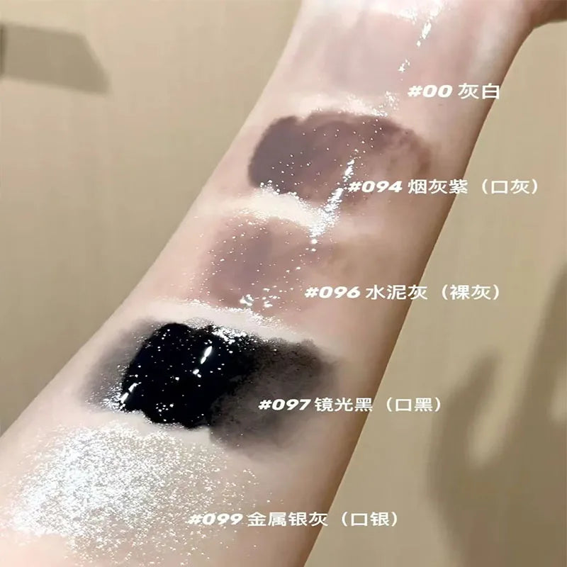 HYNTOOR Mirror Moist Lip Gloss Gothic Pure Black Silver Fine Flash Low Saturation Lasting Makeup Halloween Makeup