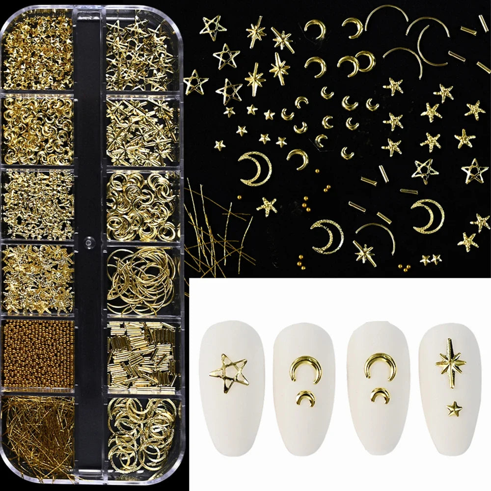 12 Grids Flatback Gold Silver Pearl Beads Nail Charms Round Caviar Ball For Nail Art Decorations 3D Nail Jewelry Rhinestones