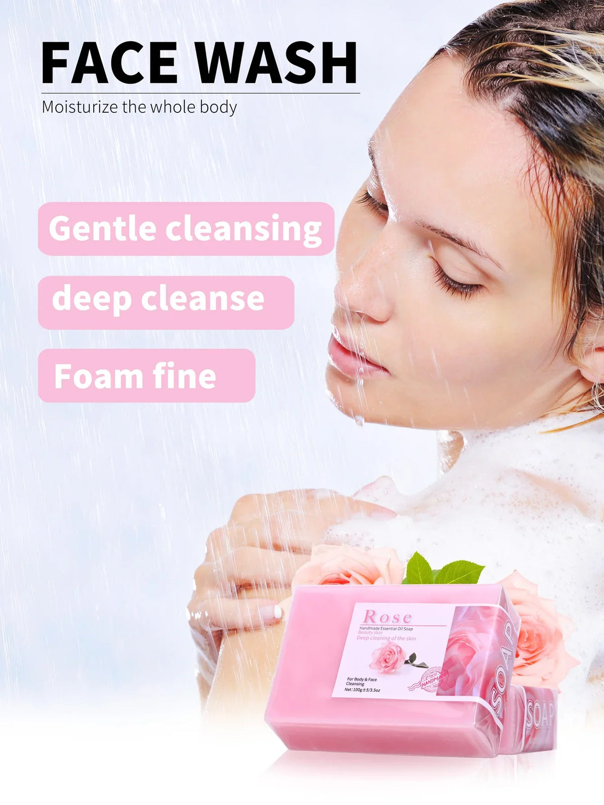 Handmade 100g Rose Essential Oil Soap Olive Oil Infused for Skin Basic Cleaning Features