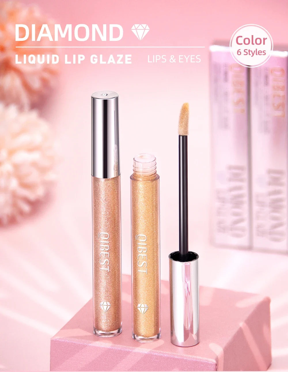Diamond Glitter Liquid Lipstick Waterproof Long Lasting Pearl Shiny Lip Gloss Metal Charming Lip Glaze Tint Makeup For Women