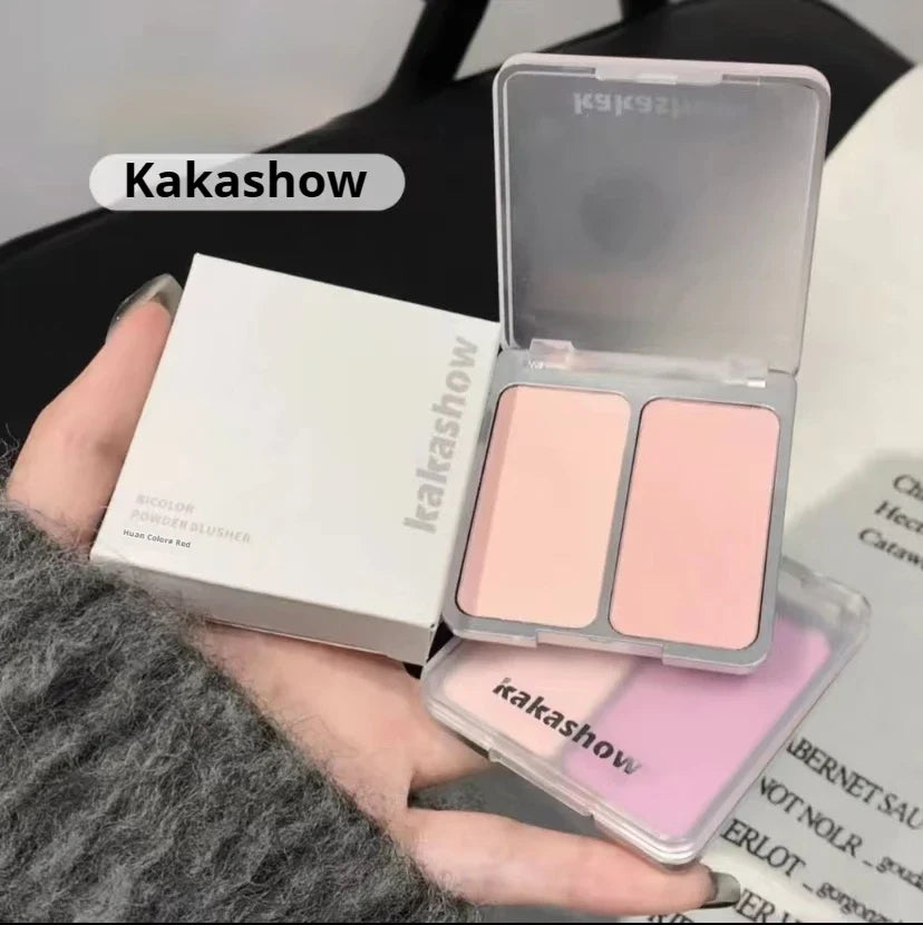 Kakashow Bi-Color Powder Blusher Cheek Blush Low Saturation Light Color Pseudo Plain Color Expansion Color Natural Makeup