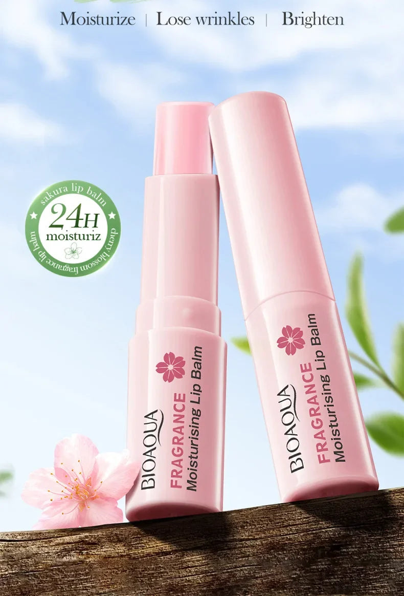 1/2/3pcs BIOAQUA Sakura Lipstick Cherry Blossom Moisturizing Lip Balm Nourishing Brightening Hydrating Lips Skin Care