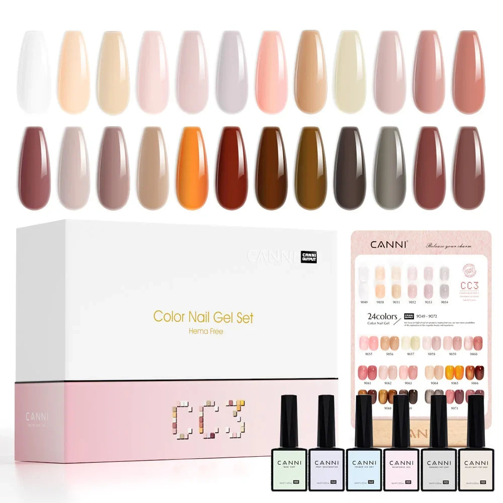 9ml CANNI CC8 HEMA FREE Nail Gel Polish Kit Nail Manicure Full Coverage Solid Color Summer Nails Soak off UV LED Nail Gel Set