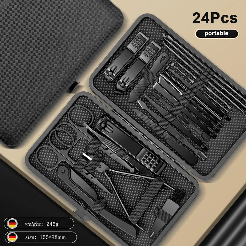 8/12/15/20/24 pcs Manicure Cutters Nail Clipper Set Household Stainless Steel EarSpoon Pedicure Scissors Tool For Beauty