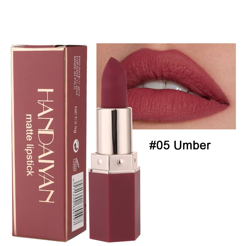 Handaiyan 6 Colors Matte Waterproof Velvet Nude Lipstick Sexy Red Brown Pigments Makeup Long Lasting Lipstick Woman