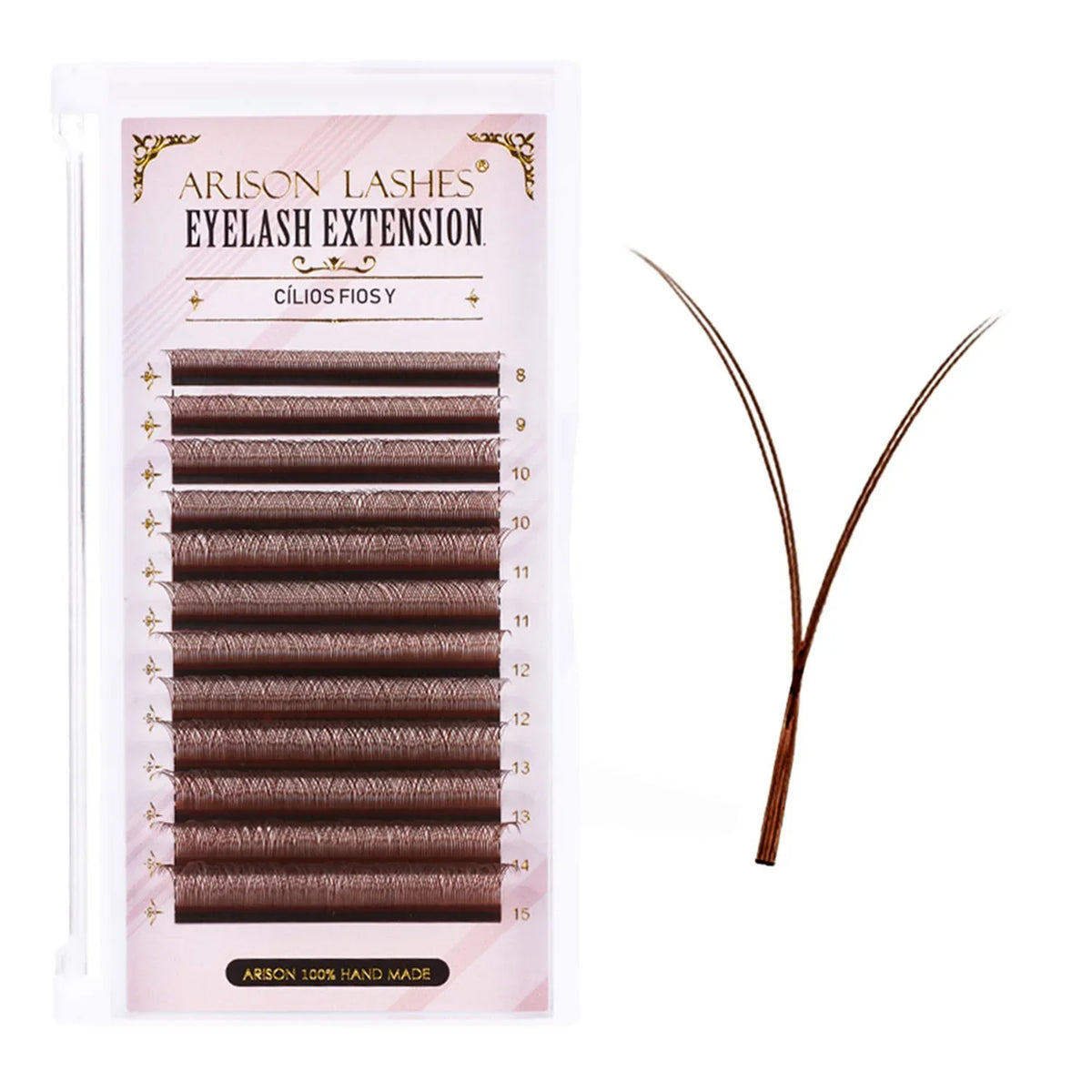 ARISON Brown 2D YY Lashes Double Tips Eyelashes Extension Cilios Y Premade Volume YY Shape EyeLash Grafting Extension Split Tip