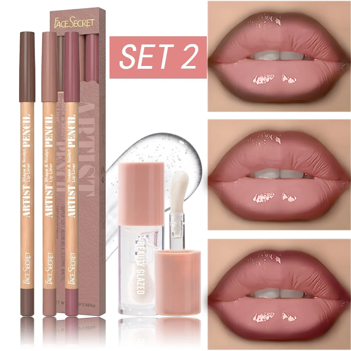 4Pcs Lip Liner & Lip Gloss Set Waterproof Long-lasting Smudge-proof Smooth Daily Lip Makeup Kit