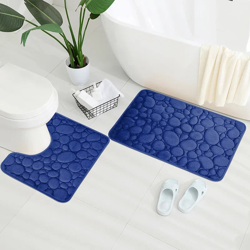 Embroidered Pebble Coral Velvet Floor Mat, Bathroom Carpet, U-shaped Sponge Absorbent Foot Mat, Door Mat, Two-piece Set