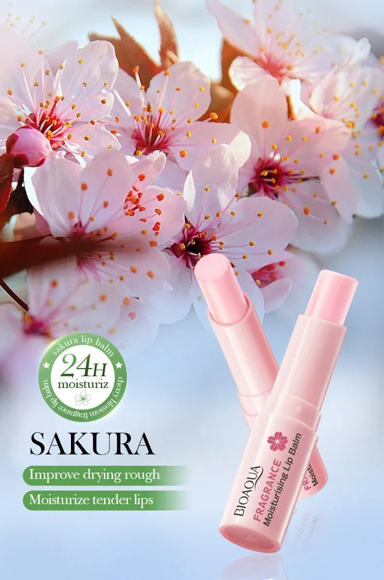 1/2/3pcs BIOAQUA Sakura Lipstick Cherry Blossom Moisturizing Lip Balm Nourishing Brightening Hydrating Lips Skin Care