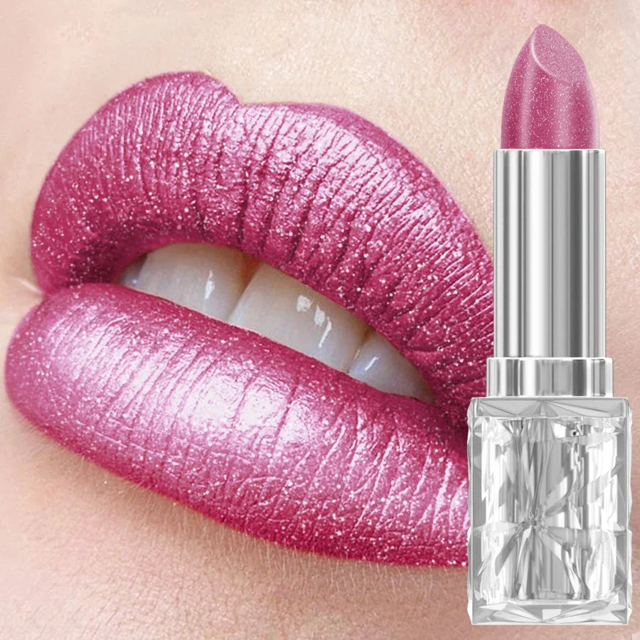 7 Colors Pearlescent Pink Metallic Glitter Velvet Lipstick Waterproof Long Lasting Korean Makeup Gift Matte Shimmer Lip Tint
