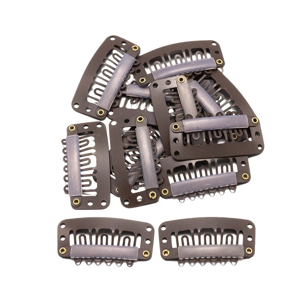 50Pcs/Lot U Shape Snap Clips Styling Flat Fixed Hair For Wigs Extensions Tool Back Silicone Accessories Metal 32mm Women Comb