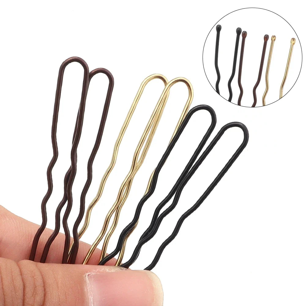 50Pcs Women Girls U Shaped Hairpins For Bun Metal Hairdressing Bobby Bridal Pin Barrette Salon Hair Styling Tools U Clips 5cm
