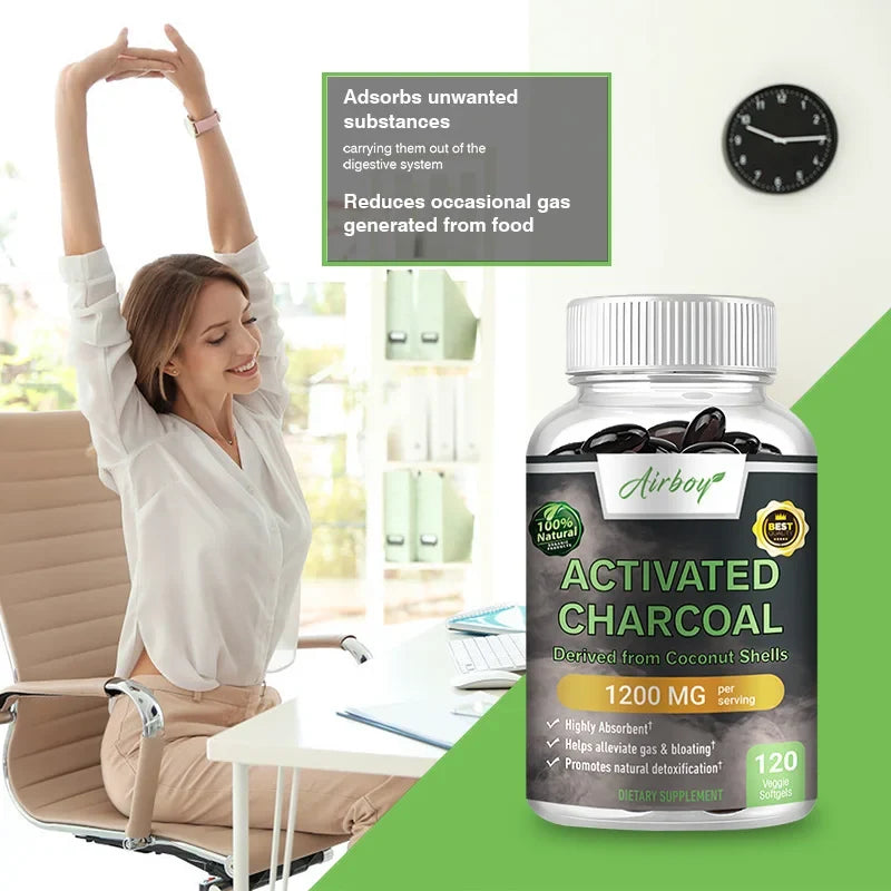 Activated Charcoal Capsules - Gut Health, Digestive Health, Bloating & Gas Relief, Detox, Colon Cleansing