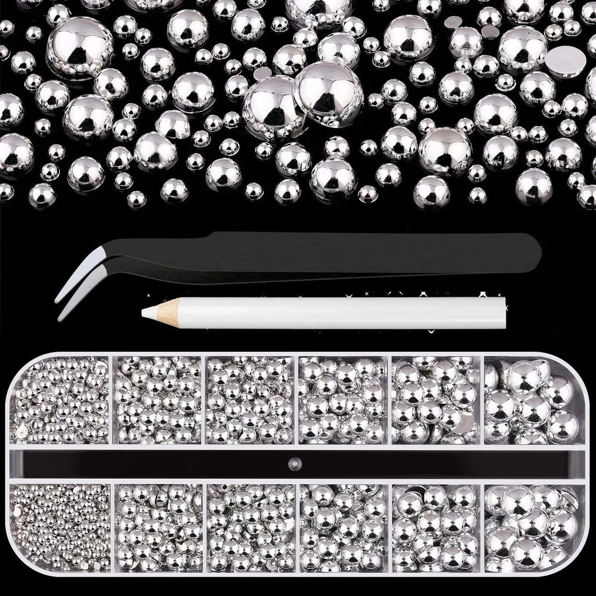 12 Grids Flatback Gold Silver Pearl Beads Nail Charms Round Caviar Ball For Nail Art Decorations 3D Nail Jewelry Rhinestones