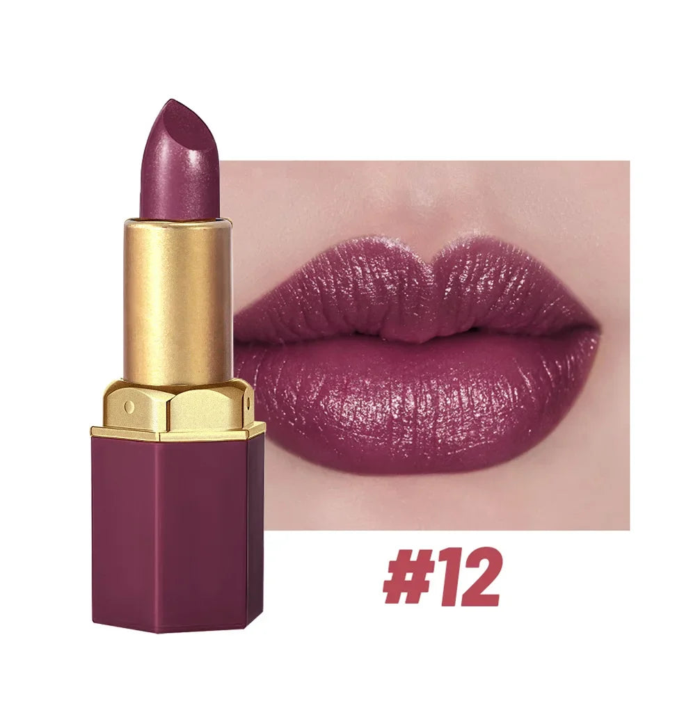 6 Colors Gold Bar Lipstick Diamond Pearlescent Glitter High Shine Non Sticky Long Lasting Pink Lips Makeup