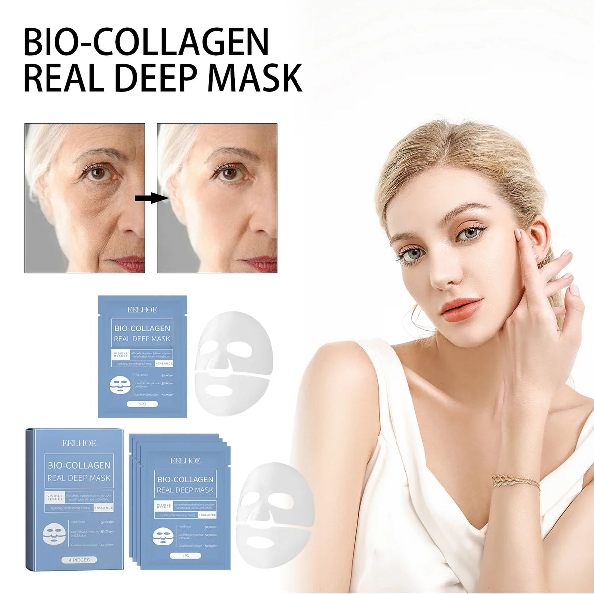 Bio Collagen Face Mask Lift Firm Skin Anti Aging Fade Face Fine Line Repair Barrier Shrink Pores Hydrating Brightening Face Skin