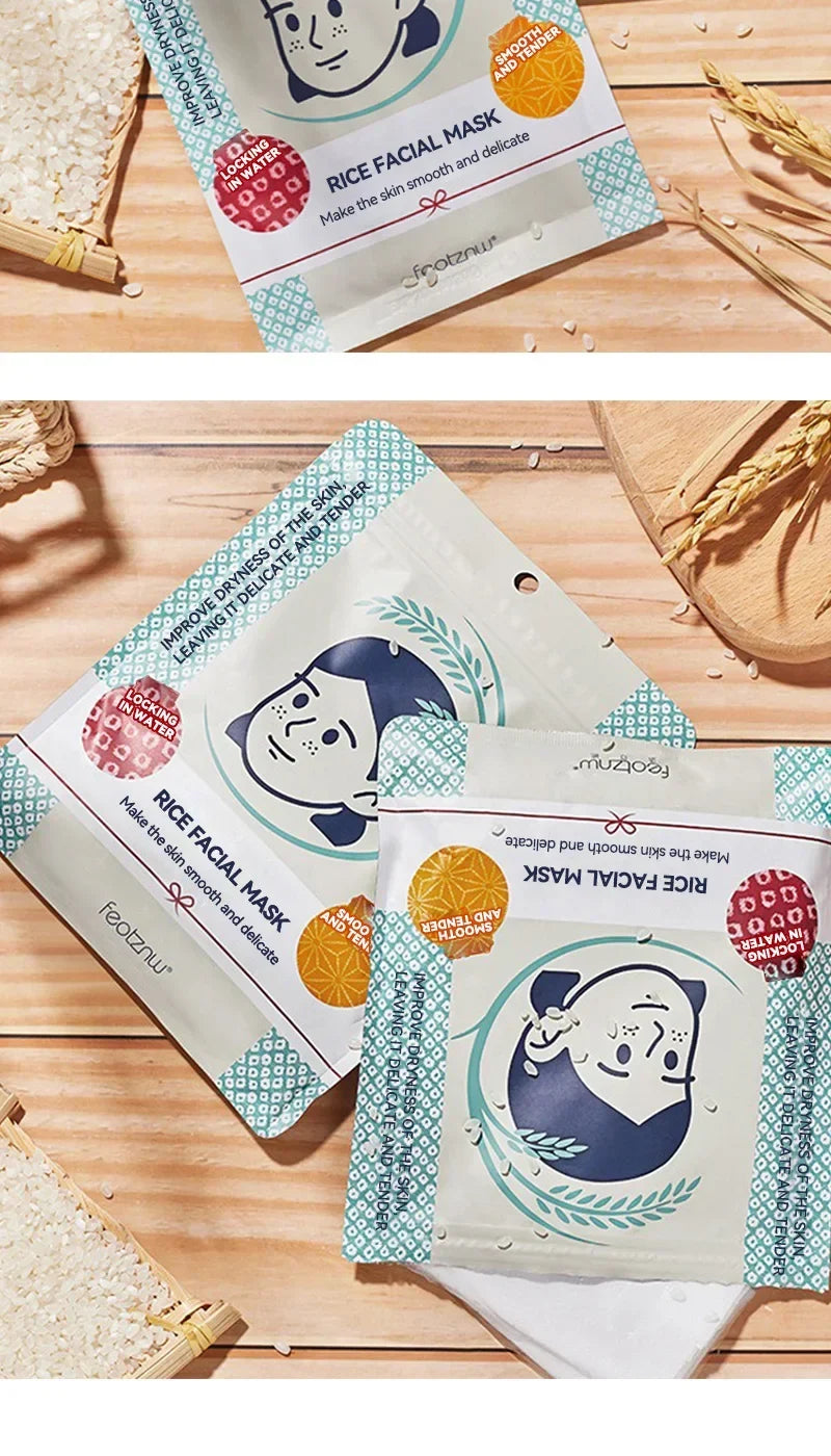 10 Pieces Japan White Rice Facial Mask Moisturizing Oil Control Fine Lines Firming Whitening Smooth Diminishes Pigmentation Care
