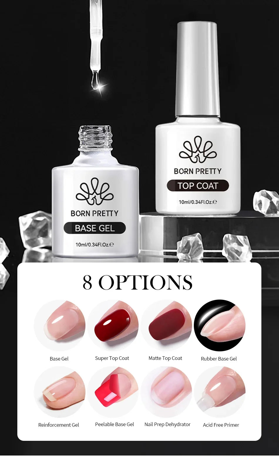 BORN PRETTY 10ml Super Top Coat No Wipe for Gel Nail Polish Varnis Semi Permanent Matte Top Nail Thick Rubber Base Manicure Tool