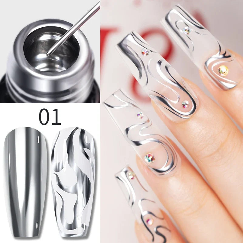 AWStorG 5ML Super Silver Metallic Gel Nail Polish Metal Effect Painting Gel Chromes Varnis Semi Permanent for Nail DIY