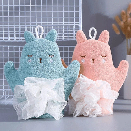 1PCS Cute Bunny-Shaped Bath Sponge Comfortable and Soft Towel for Babies and Children, Baby Bath Sponge, Bathroom Supplies