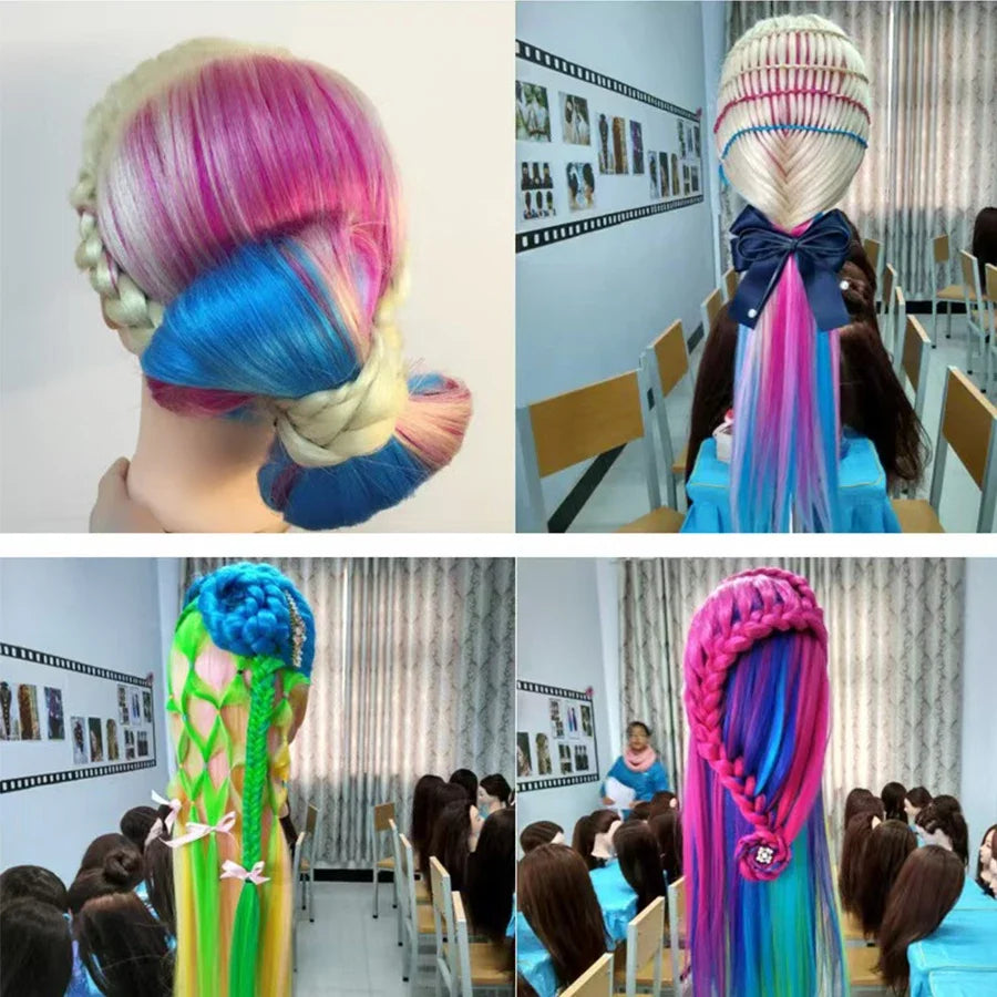 24Inch Mannequin Head with Fiber Hair Model Practice Hairdressing Doll Head Styling Hairdressing Training Braided