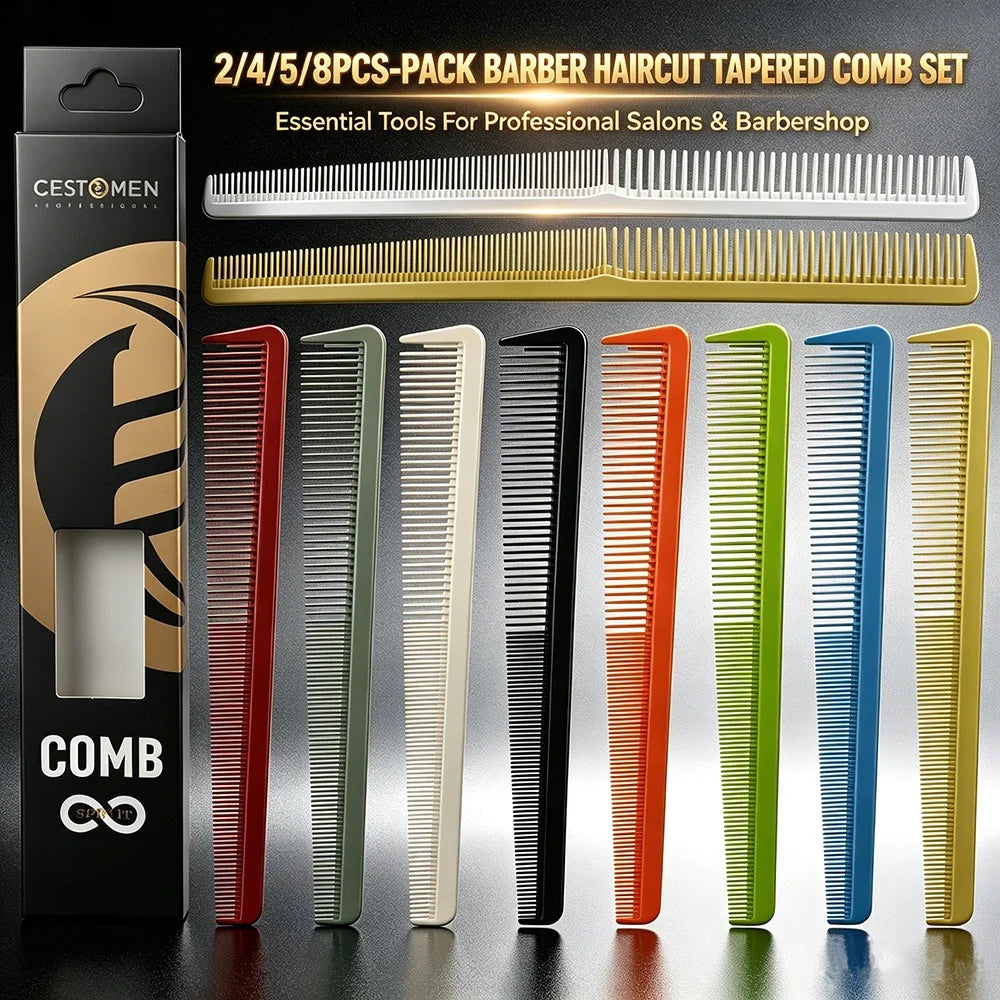 2/8PCS Pro Barber Fade Haircut Combs Anti-static Hair Clipper Combs For Men Wide Fine Tooth Taper Combs Salon Styling Tools
