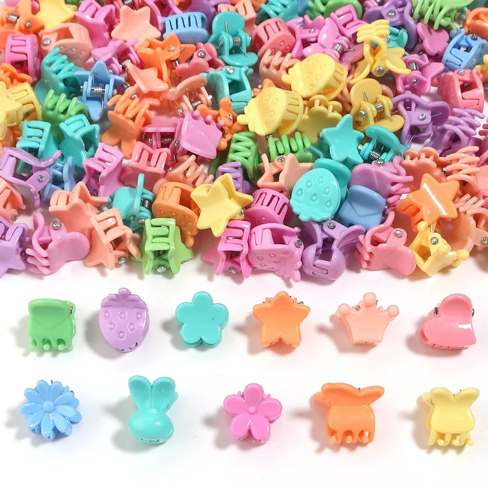100pcs Mini Colorful Flower Star Hair Grabbing Claw Clips for Baby Girls Bangs Broken Hair Styling Tool Small Hair Accessories