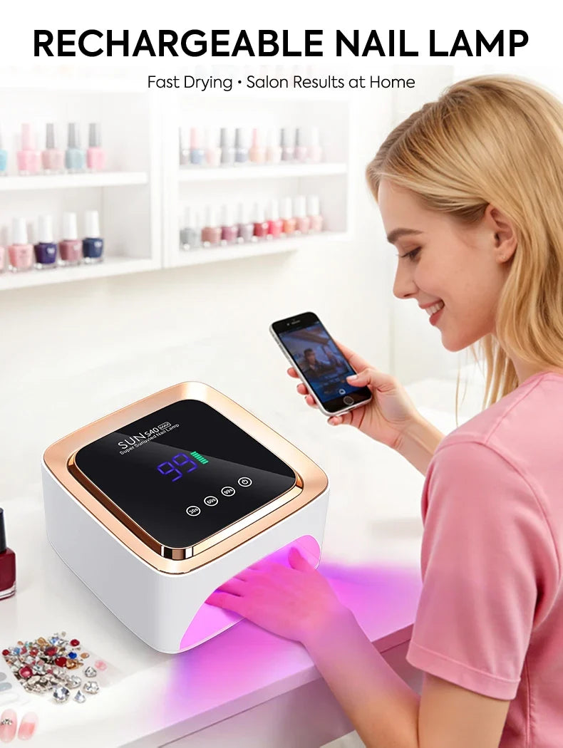 Cordless UV/LED Nail Lamp (57 Beads) – 3-Timer Settings, Detachable Base & 2000mAh Rechargeable Battery