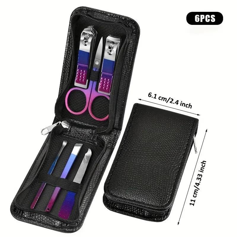 6/9/18/26/30pcs Manicure Set, Stainless Steel Gradient Professional Pedicure Kit Nail Scissors Grooming Kit With Travel Case