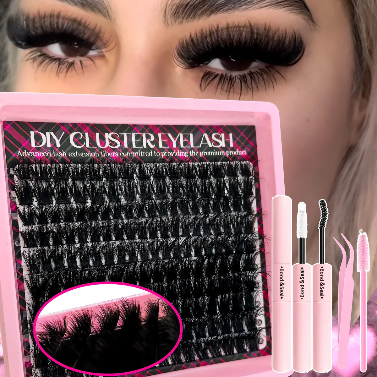 17 Pairs D Curl Cluster Eyelash Extensions, soft reusable fluffy thick upper & lower DIY individual lashes.