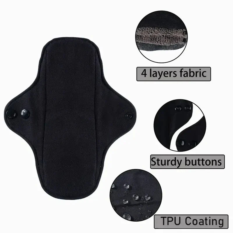 AI2 2PCS Black Pure Cotton Sanitary Pad Reusable Menstrual Pads Heavy Flow Women Menstrual Period Washable Sanitary Napkin