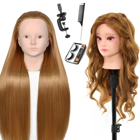 26'' Cosmetology Makeup Manikin Doll Head with Stand&Comb&eyelashe,Hairdressing Practice Braiding Training Head for Hair Styling