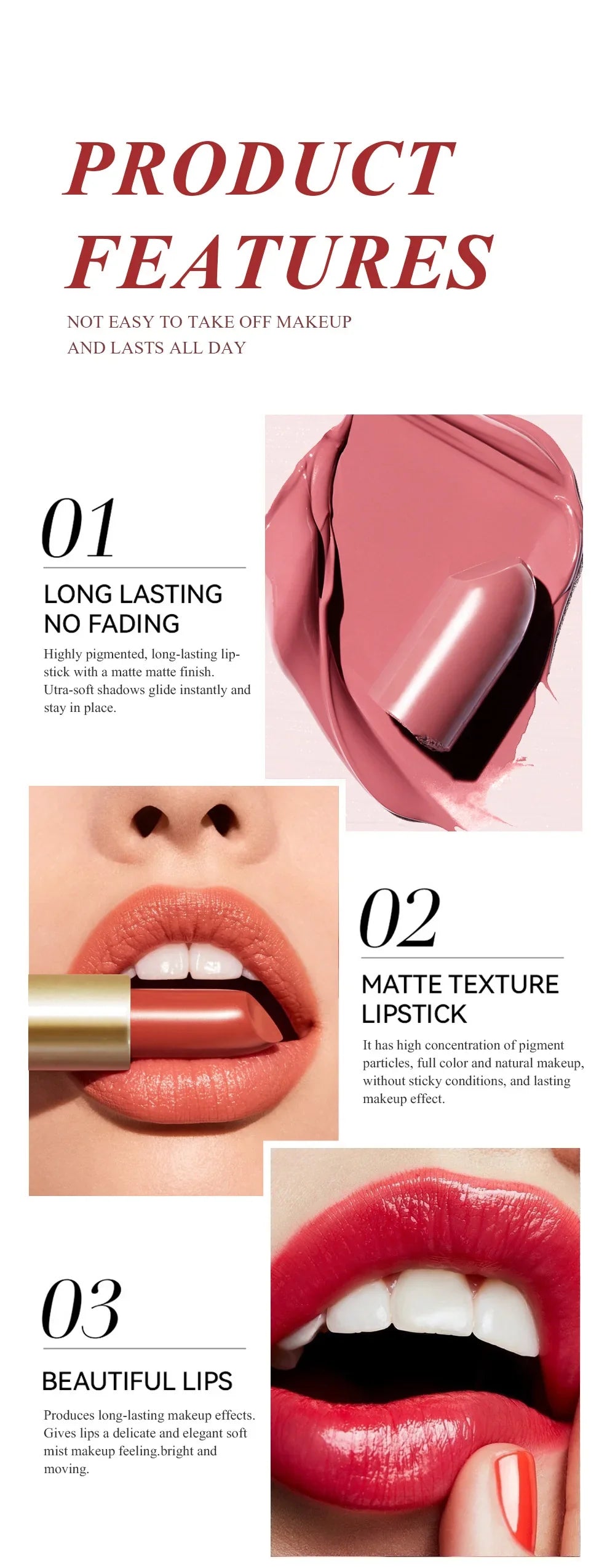 6 Colors Gold Bar Lipstick Diamond Pearlescent Glitter High Shine Non Sticky Long Lasting Pink Lips Makeup
