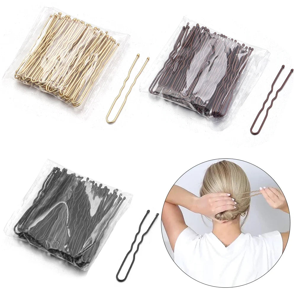 50Pcs Women Girls U Shaped Hairpins For Bun Metal Hairdressing Bobby Bridal Pin Barrette Salon Hair Styling Tools U Clips 5cm