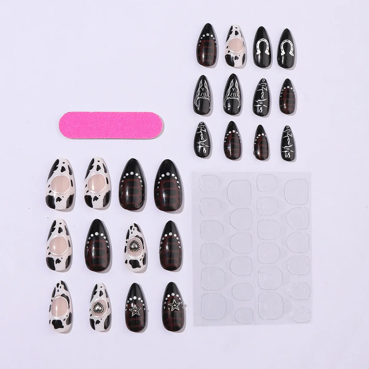 Black Cool Fake Nails Halloween Bat Press on Nails Almond Decorated Nail Tips Rivet Bow False Nails 24pcs Reusable Acrylic Nails