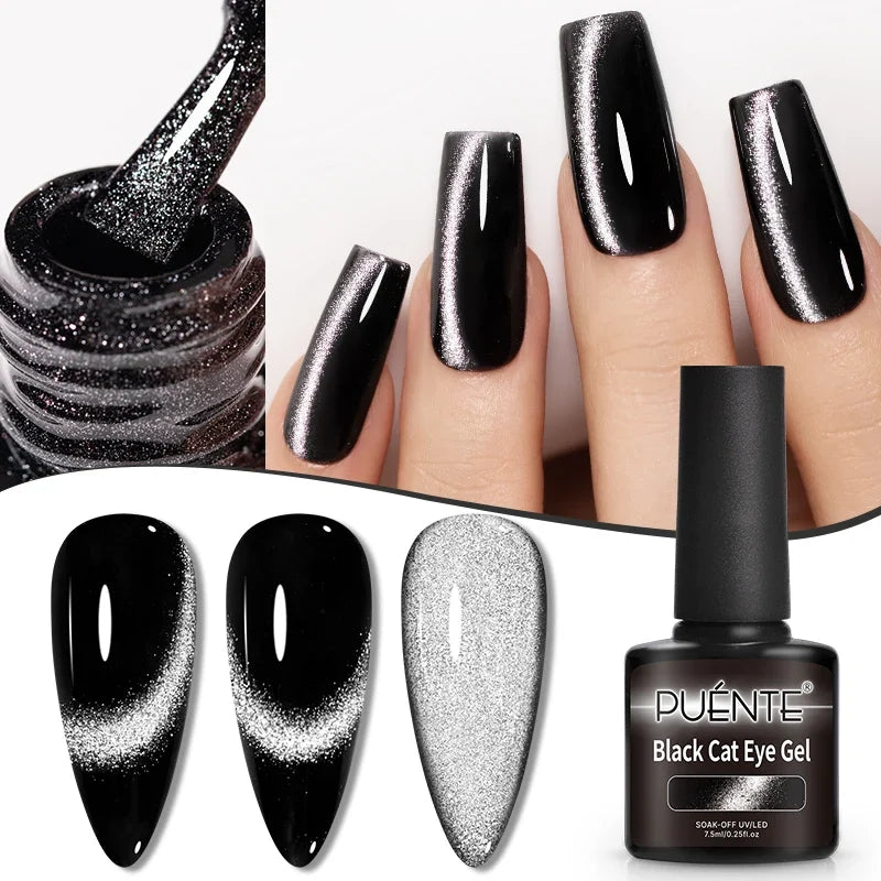 7.5ML Aurora Starlit Cat Eye Gel Nail Polish Rainbow Glitter Galaxy Cat Magnetic Nail Art Gel Soak Off UV Semi-Permanent Varnish