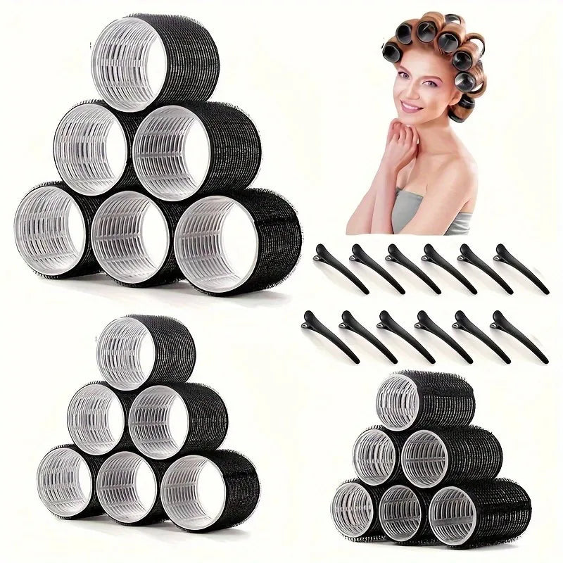 31Pcs Heatless Hair Curlers Set with 18 Self Grip Rollers 12 Clips Satin Nightcap for Overnight Natural Waves Styling Kit