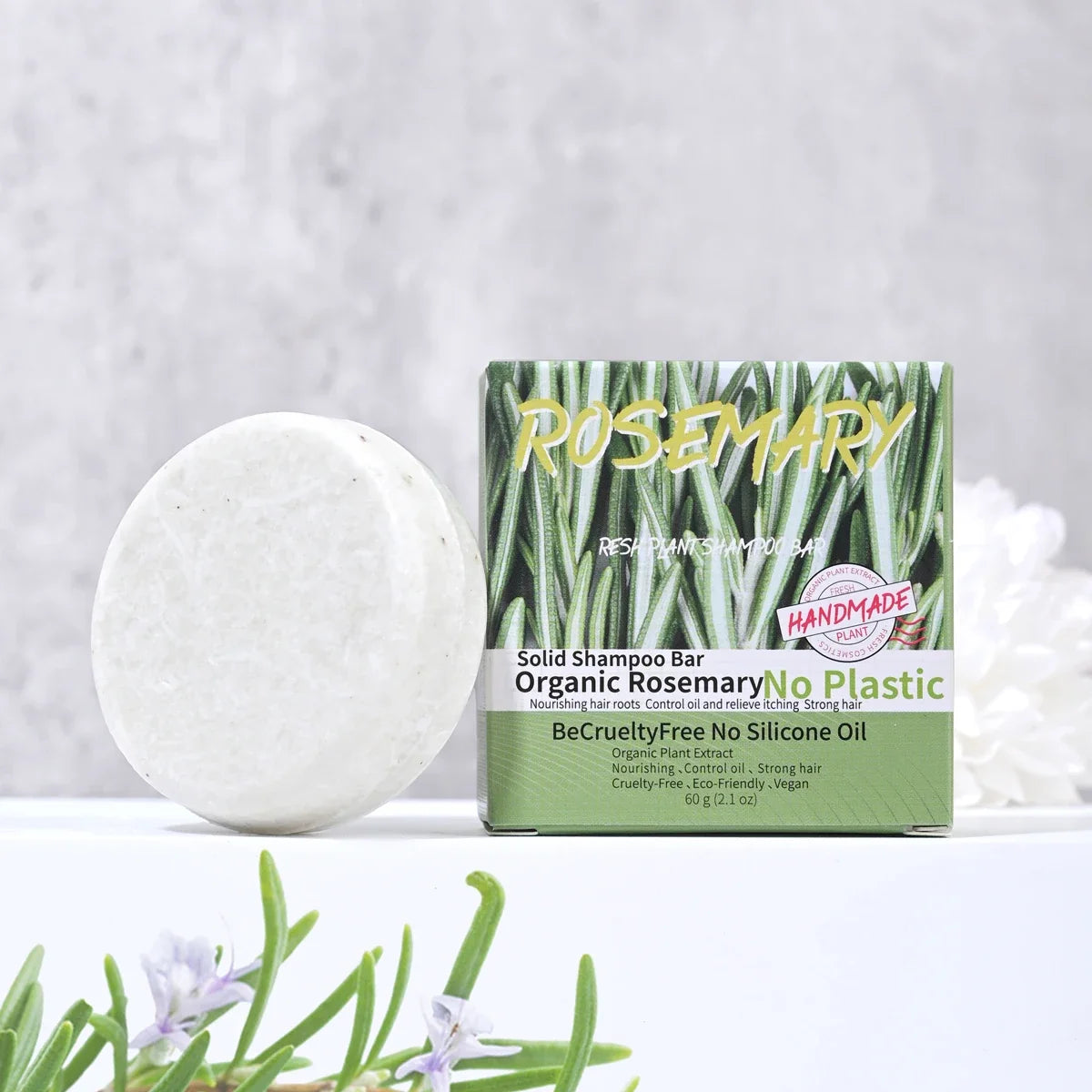 60g Natural Fragrance Rosemary Shampoo Soap, Handmade Soap Oil Control and Dandruff Removal Soap for Both Men and Women