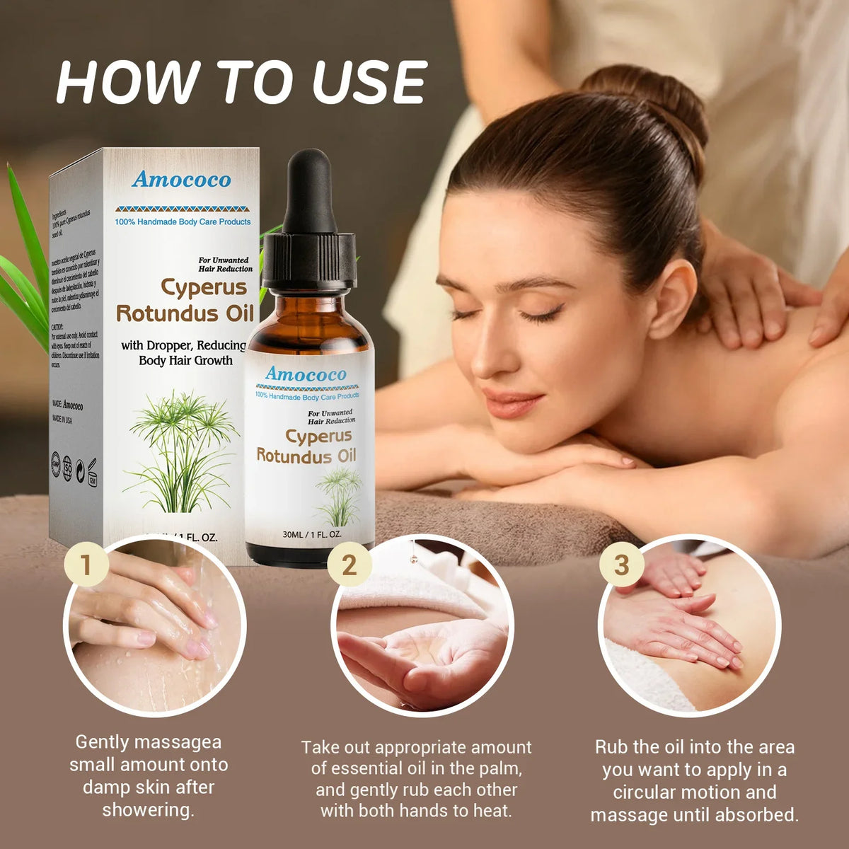 Amococo 3/6pcs Cyperus Rotundus Oil 30ml Natural Body Face Moisturizing Oil with Dropper Helps Soothe Skin After Hair Removal Non-Greasy Hydrating Serum