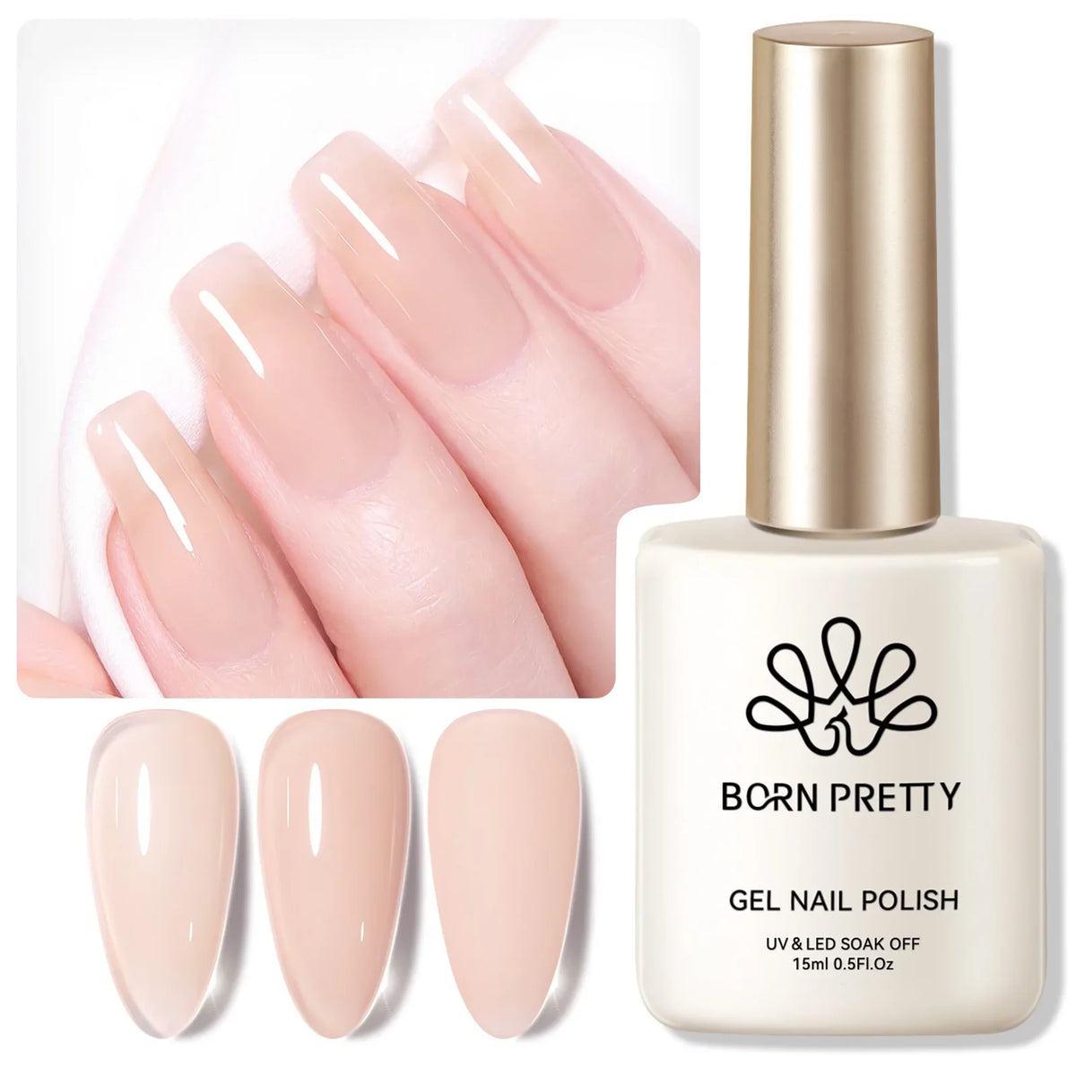 BORN PRETTY 15ml Nail Gel Polish Glitter Gorgeous Full Coverage Soak Off UV LED French Nail Art Jelly Nude Pink Varnish