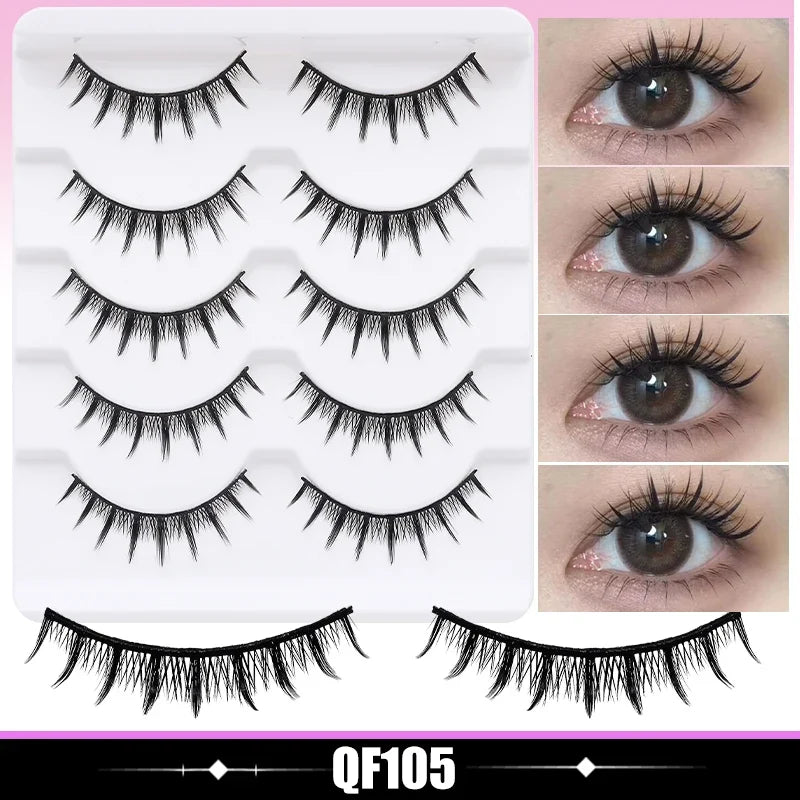 DINGSEN 5 Pairs Manga Lashes Cosplay Fake Eyelashes Strip Lash Soft Natural Look Fox Eye Korean Manhua Makeup False Eyelashes