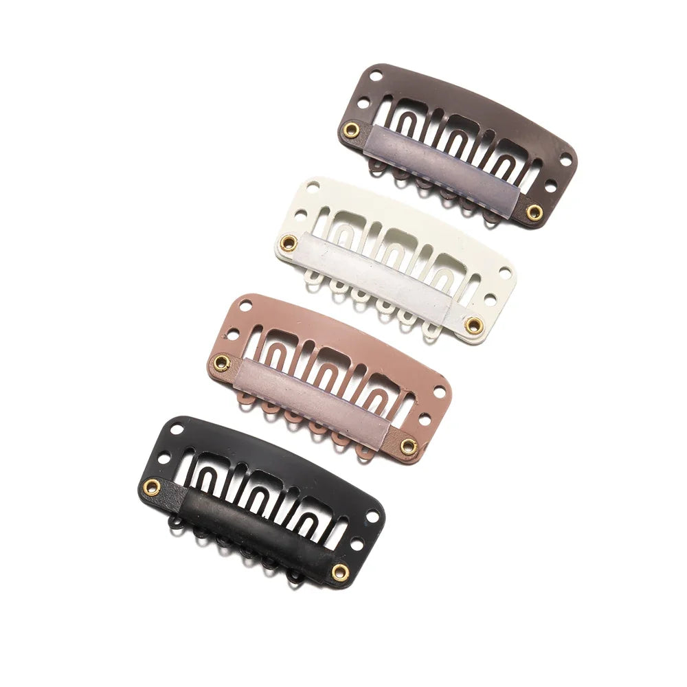 50Pcs/Lot U Shape Snap Clips Styling Flat Fixed Hair For Wigs Extensions Tool Back Silicone Accessories Metal 32mm Women Comb
