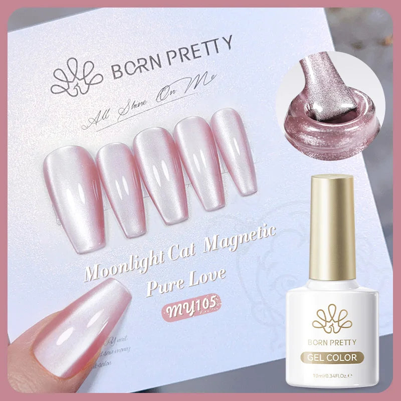 BORN PRETTY Gold Pink Cat Magnetic Gel Polish 10ml Water Light Spaking Glitter  Soak Off UV Semi Permanent Varnish Manicure