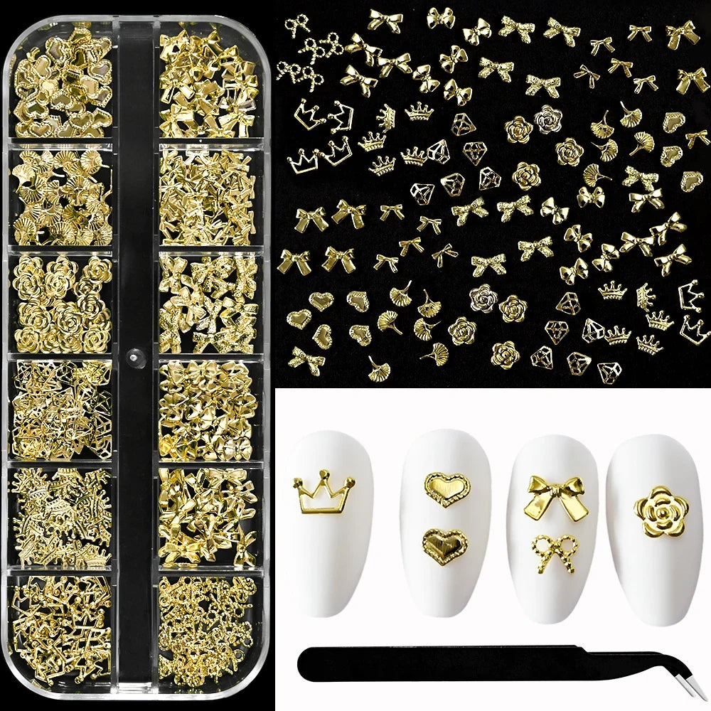 12 Grids Flatback Gold Silver Pearl Beads Nail Charms Round Caviar Ball For Nail Art Decorations 3D Nail Jewelry Rhinestones